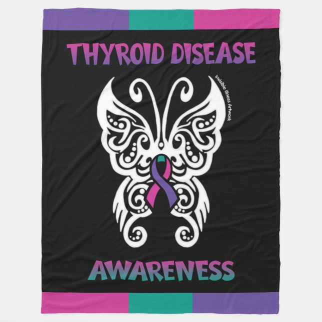 Butterfly Tribal...Thyroid Disease Fleece Blanket (Front)