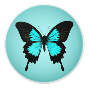 Butterfly - turquoise blue and black ceramic knob