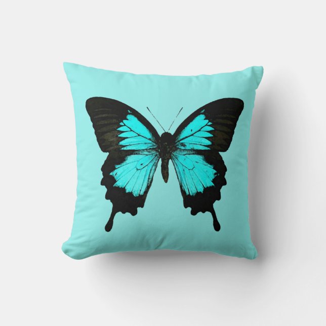 Butterfly - turquoise blue and black cushion (Front)