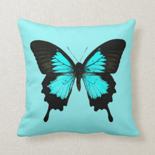Butterfly - turquoise blue and black cushion