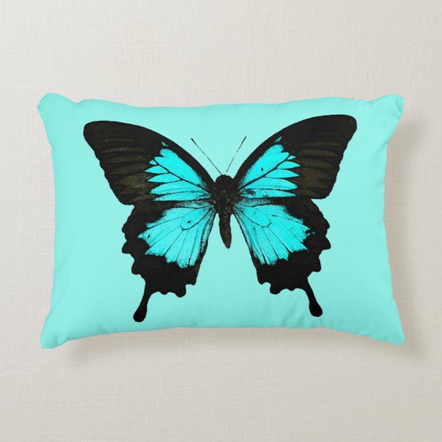 Butterfly - turquoise blue and black decorative cushion (Front)