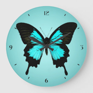 Butterfly - turquoise blue and black large clock