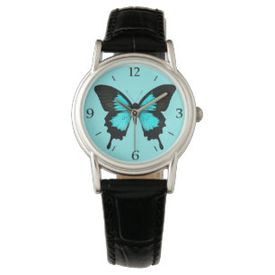Butterfly - turquoise blue and black watch