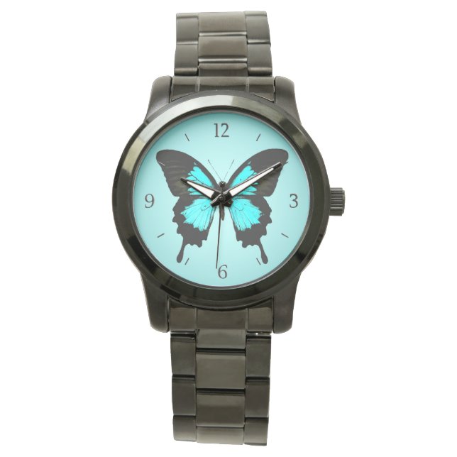 Butterfly - turquoise blue and black watch (Front)