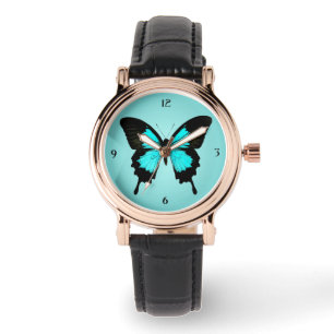 Butterfly - turquoise blue and black watch