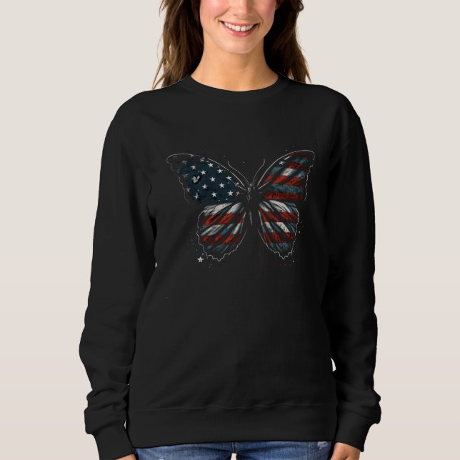 Butterfly USA Flag 4th of July For Women Girl  1 Sweatshirt (Front)