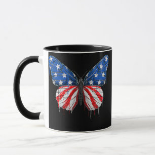 Butterfly USA Flag 4th Of July For Women Girl US Mug