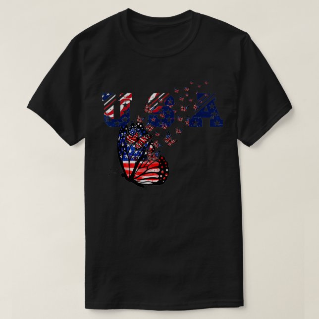 Butterfly USA Flag, 4th Of July Funny Patriotic Gi T-Shirt (Design Front)