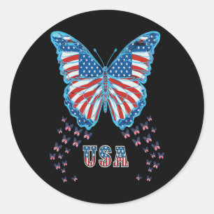 Butterfly Usa Flag Cute 4th Of July Funny American Classic Round Sticker