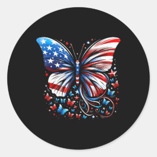 Butterfly Usa Flag Cute 4th Of July Funny American Classic Round Sticker