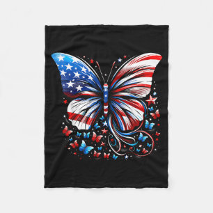 Butterfly USA Flag Cute 4th of July Funny American Fleece Blanket