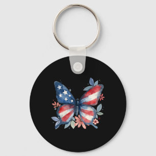Butterfly Usa Flag Cute 4th Of July Funny American Key Ring