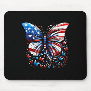 Butterfly Usa Flag Cute 4th Of July Funny American Mouse Pad