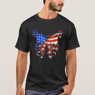 Butterfly USA Flag Cute 4th Of July Funny American T-Shirt