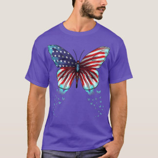 Butterfly USA Flag Cute 4th Of July Funny American T-Shirt