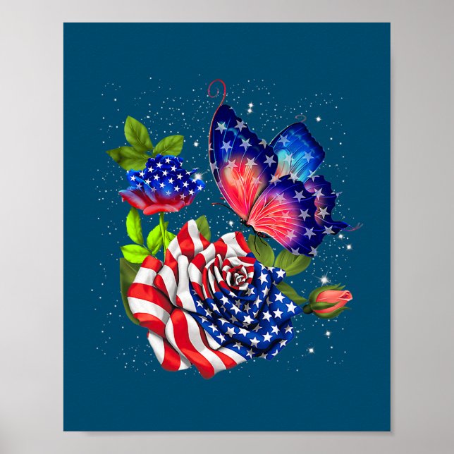 Butterfly USA Flag Cute 4th Of July Funny Poster (Front)