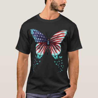 Butterfly USA Flag Cute 4th Of July  T-Shirt
