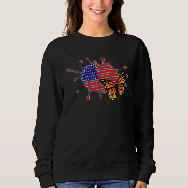 Butterfly Usa Flag Cute Memorial Day  American Sweatshirt (Front)