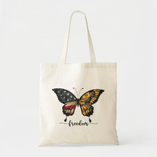 Butterfly USA Flag Freedom Tote Bag