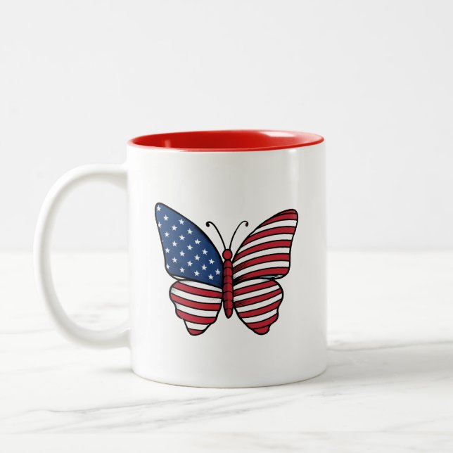 Butterfly USA Flag Sublimation-62614 Two-Tone Coffee Mug (Left)