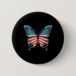 Butterfly Usa Flag Vintage Cute American 4th Of Ju 6 Cm Round Badge