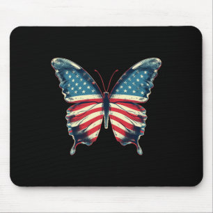 Butterfly Usa Flag Vintage Cute American 4th Of Ju Mouse Pad