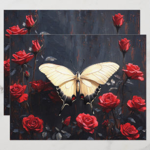 Butterfly Vibrant Red Roses Scrapbook Paper