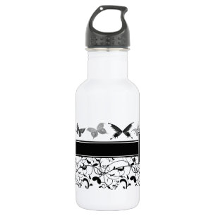 Butterfly Victorian Flourish Black White 532 Ml Water Bottle