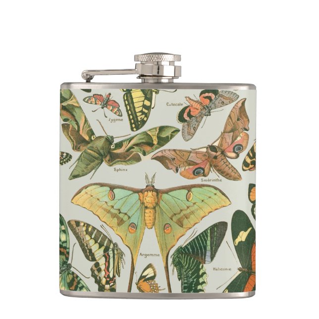 Butterfly Vintage Antique Butterflies Art Hip Flask (Front)