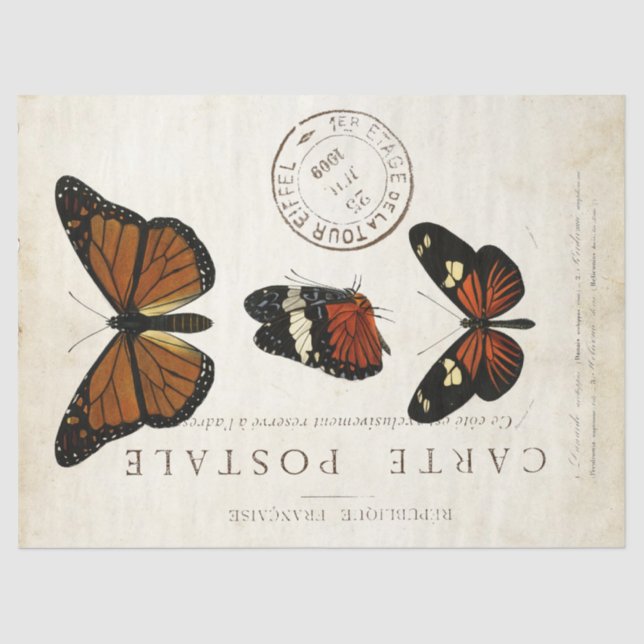 Butterfly Vintage French Carte Postale Decoupage   Tissue Paper (Front)