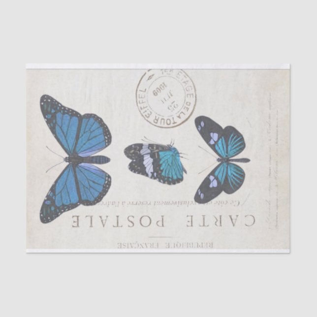 Butterfly Vintage French Carte Postale Decoupage   Tissue Paper (Front)
