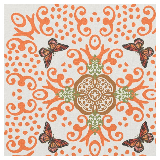 Butterfly Vintage Look Pattern Fabric (Close Up)