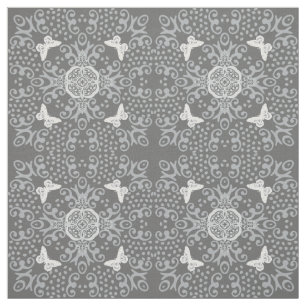Butterfly Vintage Look Pattern Grey Fabric