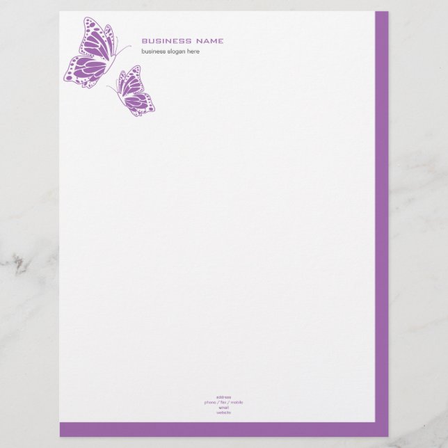 Butterfly Violet & White Elegant Modern Simple 2 Customised Letterhead (Front)