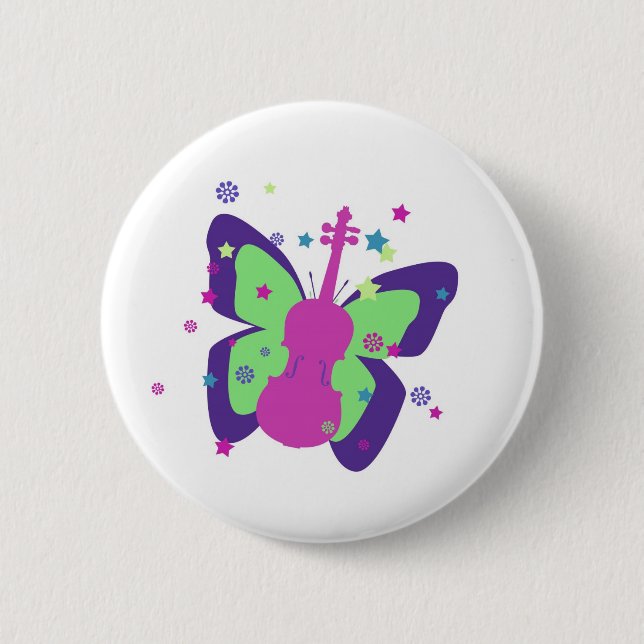 Butterfly Violin 6 Cm Round Badge (Front)