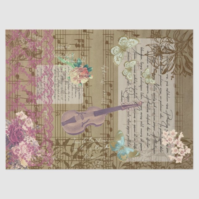 Butterfly, Violin and Lace Ephemera Tissue Paper (Front)