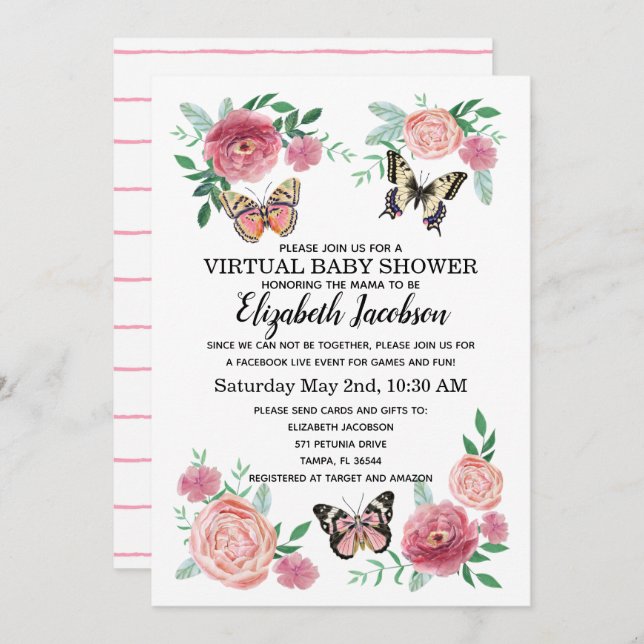 Butterfly Virtual Baby Shower Invitation (Front/Back)