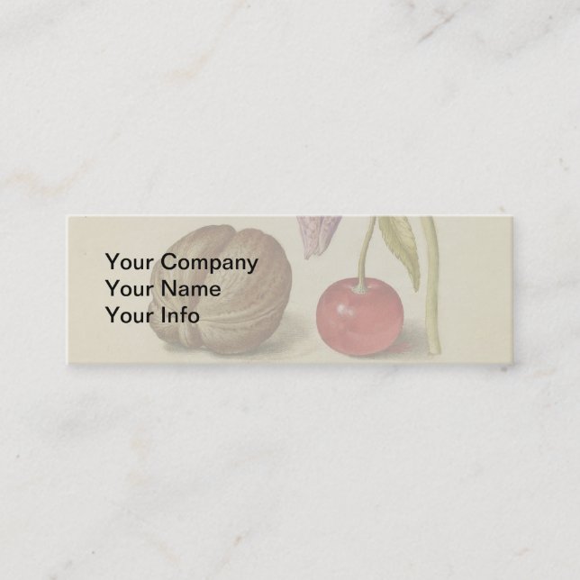 Butterfly Walnut Flower Cherry Watercolor Art Mini Business Card (Front)
