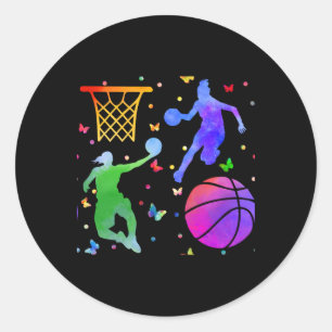 Butterfly Watercolor Basketball Classic Round Sticker