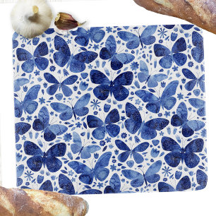 Butterfly Watercolor Blue and White Cutting Board