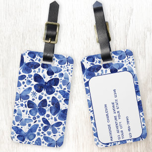 Butterfly Watercolor Blue and White Personalised Luggage Tag