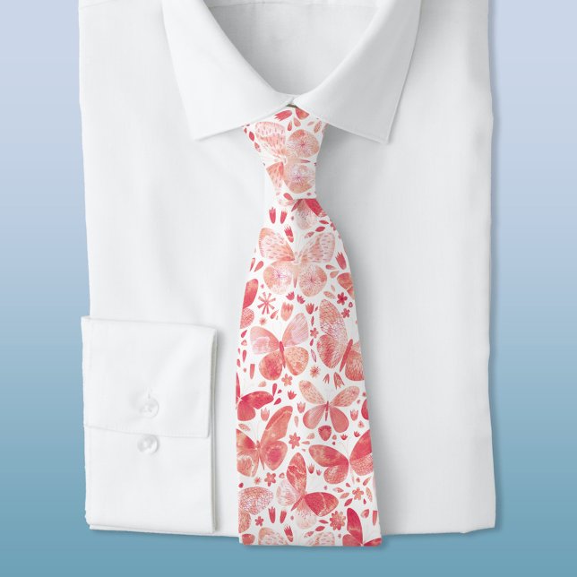 Butterfly Watercolor Blush Pink Tie (Creator Uploaded)
