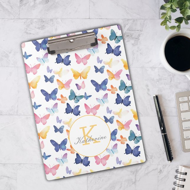 Butterfly Watercolor Colourful Pattern Custom Name Clipboard (Creator Uploaded)