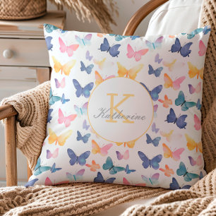 Butterfly Watercolor Colourful Pattern Custom Name Cushion