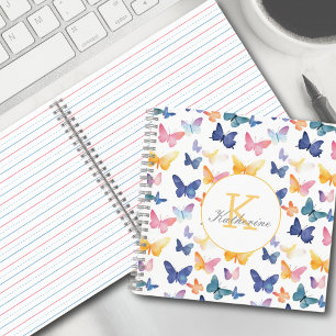 Butterfly Watercolor Colourful Pattern Custom Name Notebook