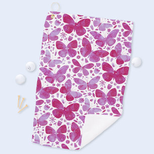 Butterfly Watercolor Magenta Hot Pink Golf Towel