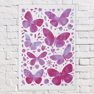 Butterfly Watercolor Magenta Pink Faux Canvas Print