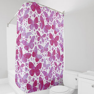 Butterfly Watercolor Magenta Pink Shower Curtain