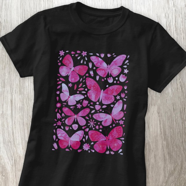 Butterfly Watercolor Magenta Pink T-Shirt (Magenta pink watercolor butterfly art t-shirt)