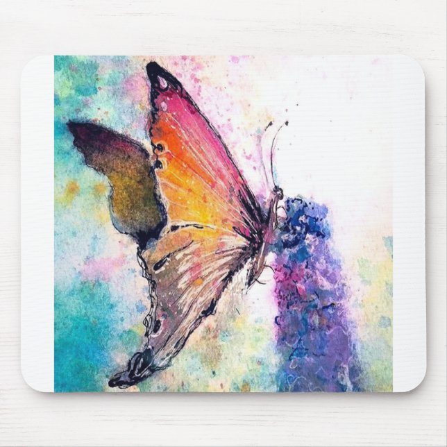 butterfly watercolor mouse pad (Front)